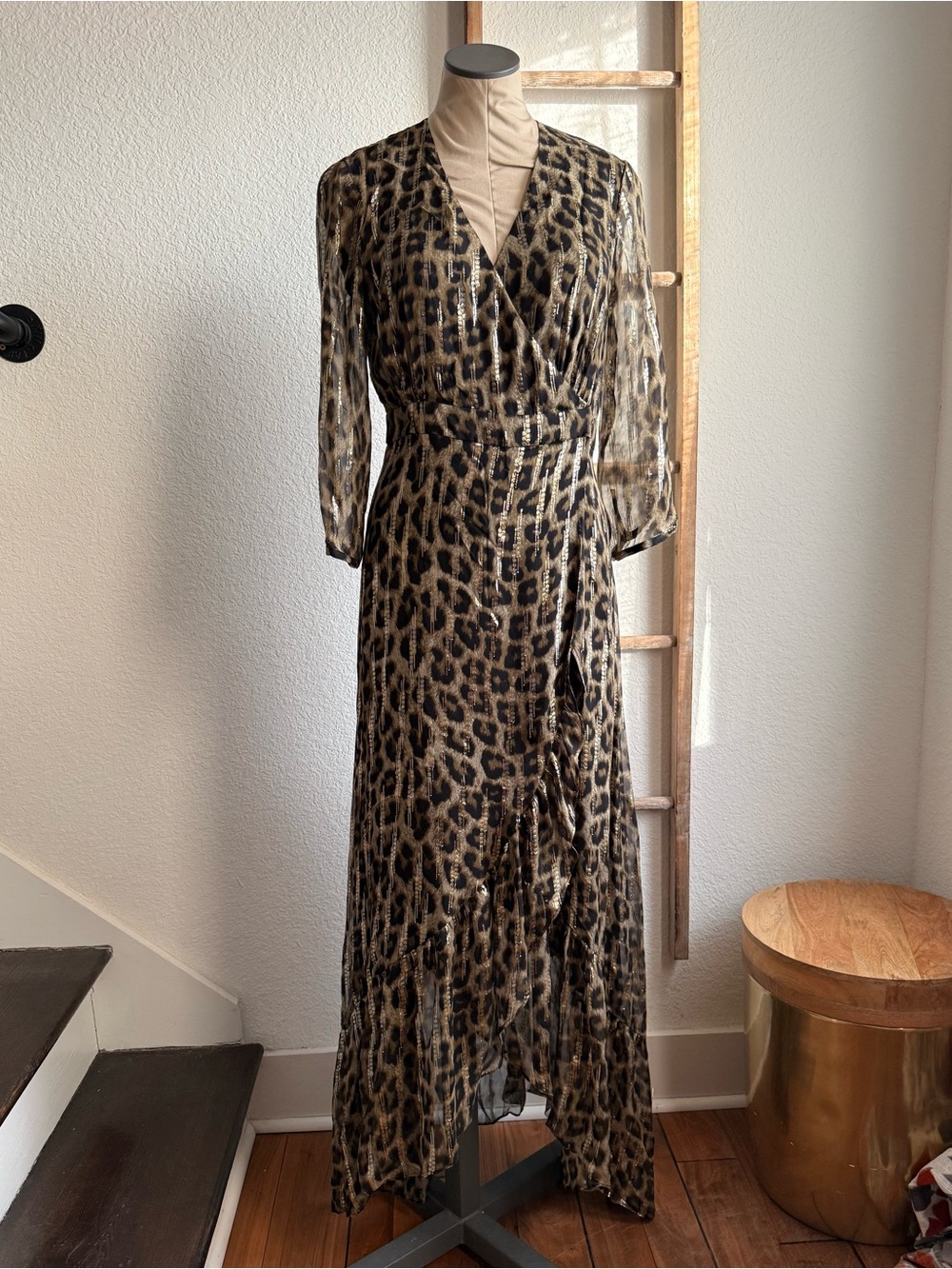 ba&sh Jisy Metallic Leopard Print Maxi Lady Dress Sz: Med